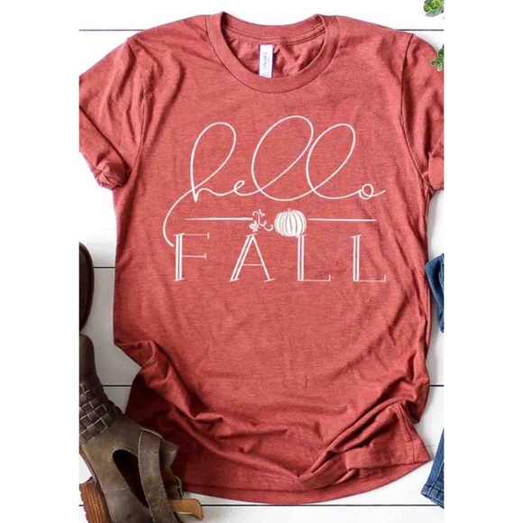 Heather Clay Hello Fall Graphic Tee T-Shirt - Picture 1 of 2